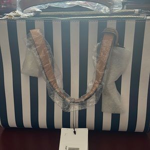 Beautiful Navy Blue & White, Vinyl Hand Bag/Purse.